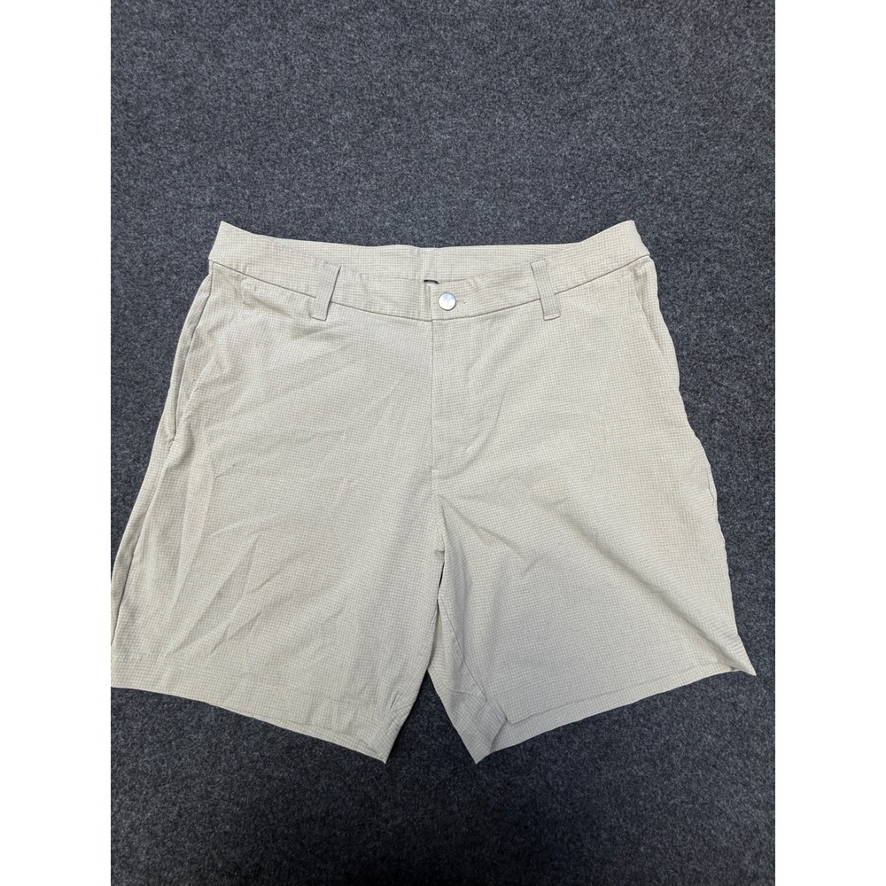 Lululemon Commission Shorts Mens 32 Beige Micro Grid Technical Stretch Golf